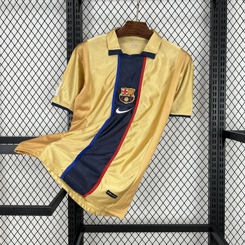 Camisa Barcelona 2001/02  Amarela e Azul – Versão Retrô