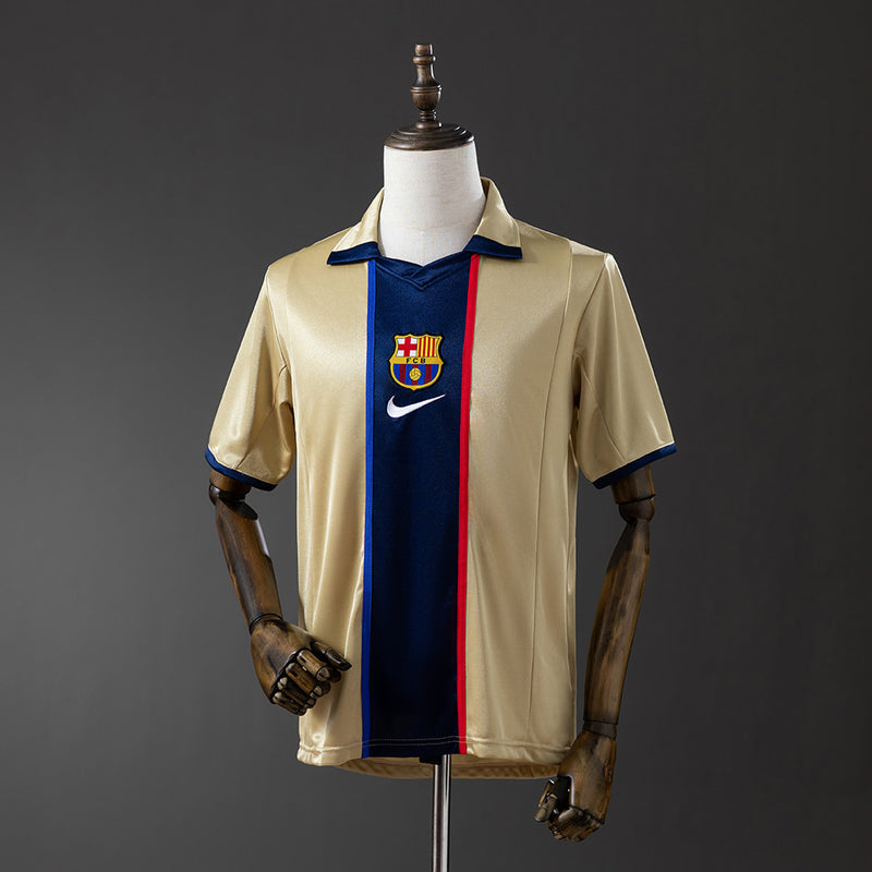 Camisa Barcelona 2001/02  Amarela e Azul – Versão Retrô